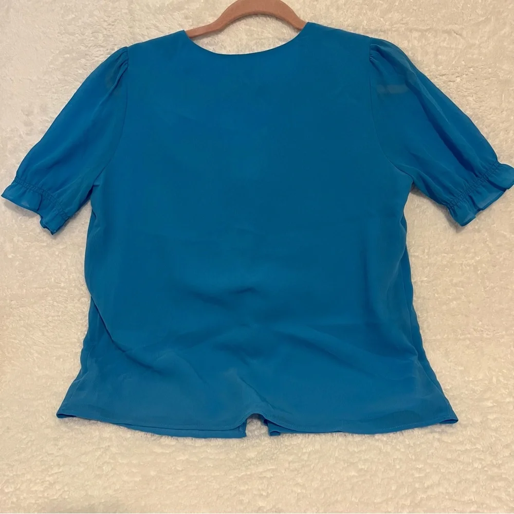 J. Crew Blue Buttoned Puff Sheer‎ Sleeve Blouse XS